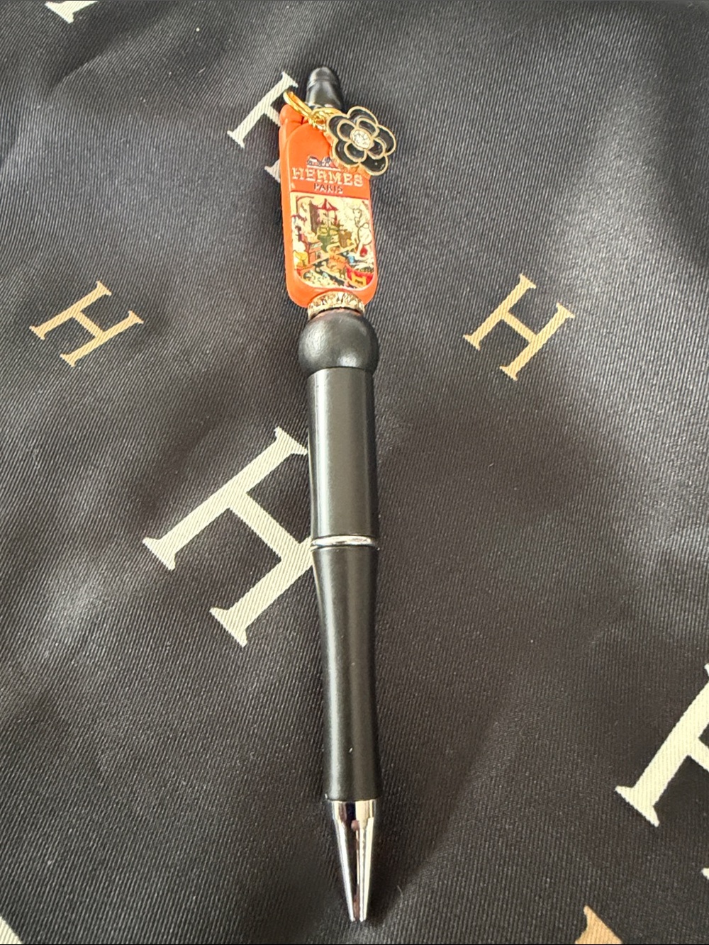 Orange and Black Enamel Charm Ballpoint Pen